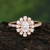 Floral Designed Cluster Ring 1 Carat Oval Cut Vintage Moissanite Ring
